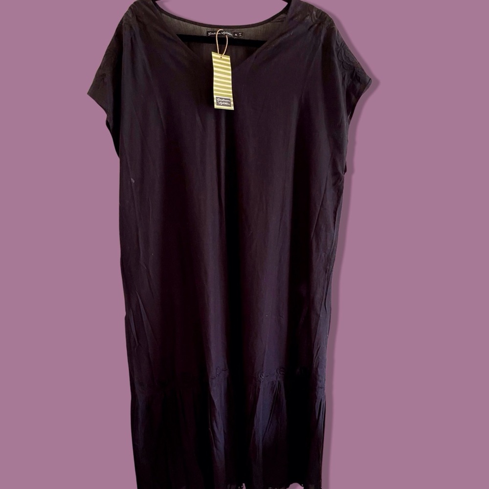 Gudrun Sjoden Black Dress size xl Organic Cotton Ruffles Embroidery